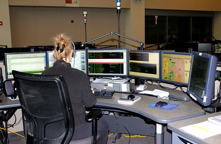A dispatcher at a Public Safety Answering Point