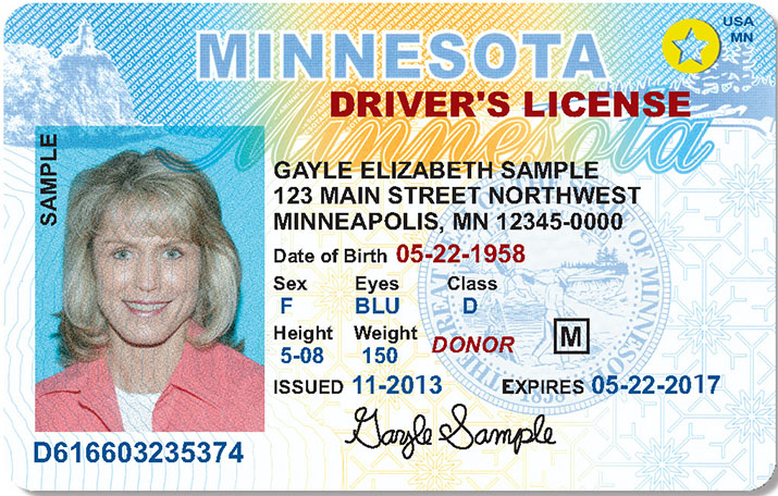 Sample Minnesota driver's license