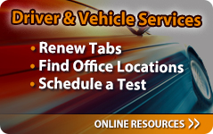 DVS online services, renew tabs, find office locations, schedule a test