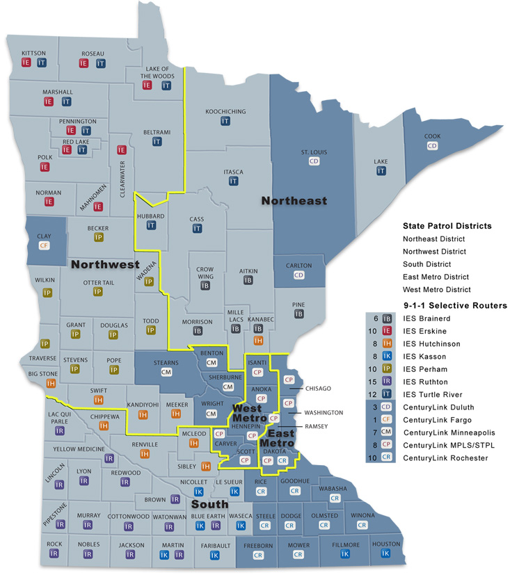 Minnesota Map of 911 Routers