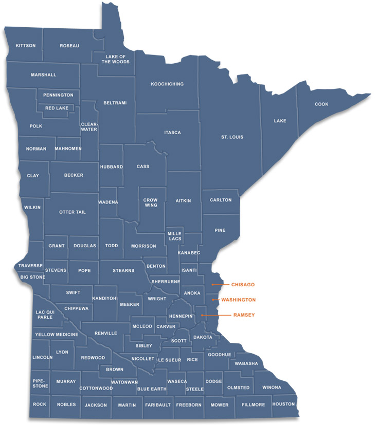 Minnesota Map of Fire Marshal inspectors and investigators by county
