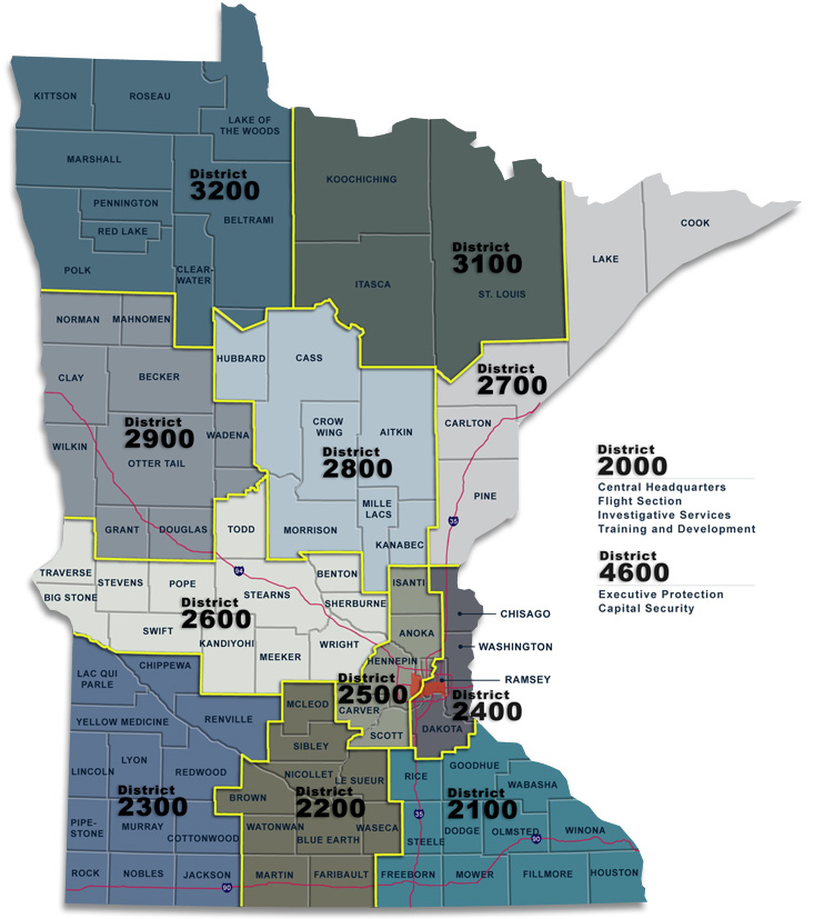 Minnesota Map of State Patrol Districts