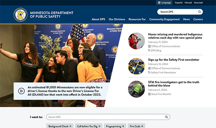 Screen shot of the new website homepage design