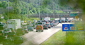Vehicles on a metro area freeway