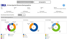 A screen shot of the Crime Data Explorer showing charts and graphs