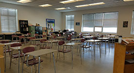 A classroom full of desks