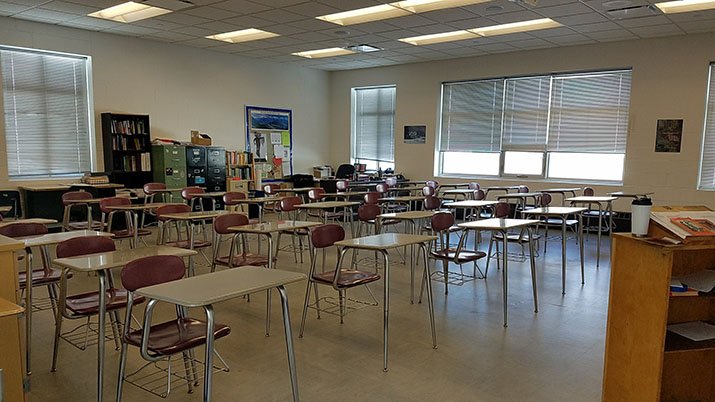 A classroom full of desks