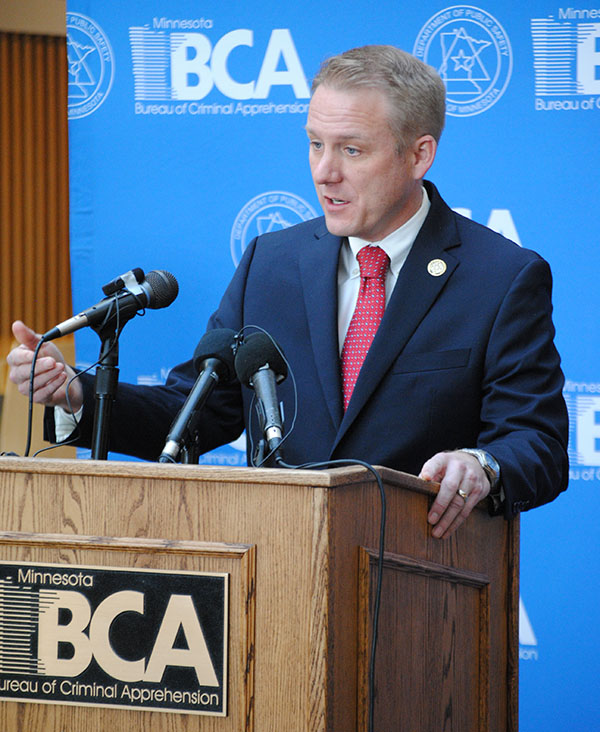 BCA Superintendent Drew Evans speaking at a news conference.