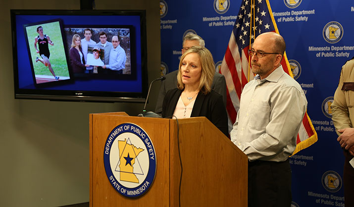 Amy and Greg LaVallee share the story of their son, Phillip, during a news conference.