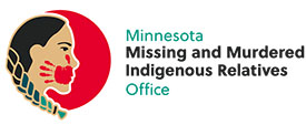 Missing and Murdered Indigenous Relatives (MMIR) Office logo with a red hand print on the face of an Indigenous person.