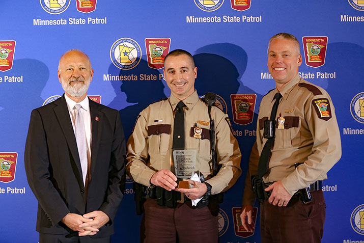 Trooper of the Year Nick Diederich with Commissioner and Colonel