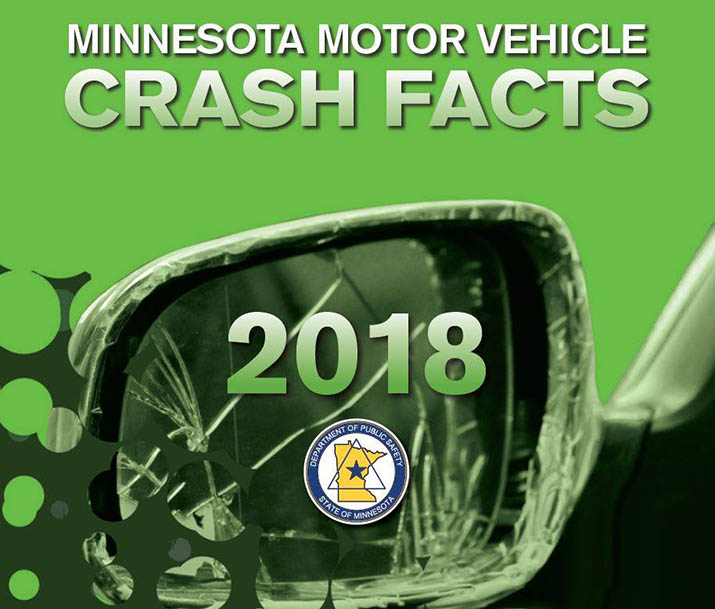 Minnesota Motor Vehicle Crash Facts 2018 cover with DPS logo and broken car mirror