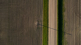 An aerial view of a farm field