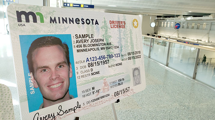 An enlarged Minnesota REAL ID driver's license displayed at MSP airport