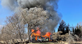 A structure fire in a rural area