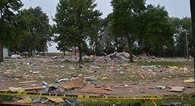 Debris from a house destroyed by an explosion