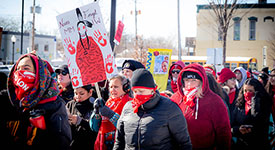 Participants at a rally to raise awareness of missing and murdered Indigenous women