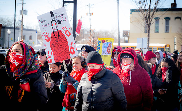 Participants at a rally to raise awareness of missing and murdered Indigenous women