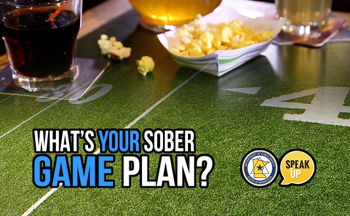 What's your sober game plan graphic with popcorn and alcholic drinks