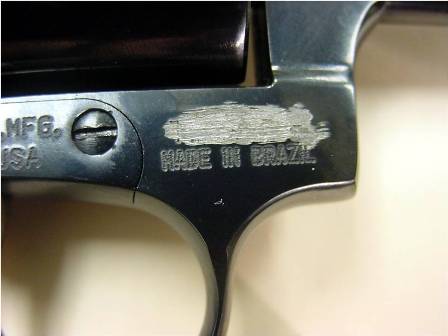 A frame of a revolver containing an obliterated serial number.