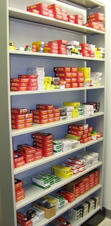 A shelf in the BCA's Ammunition Reference Collection