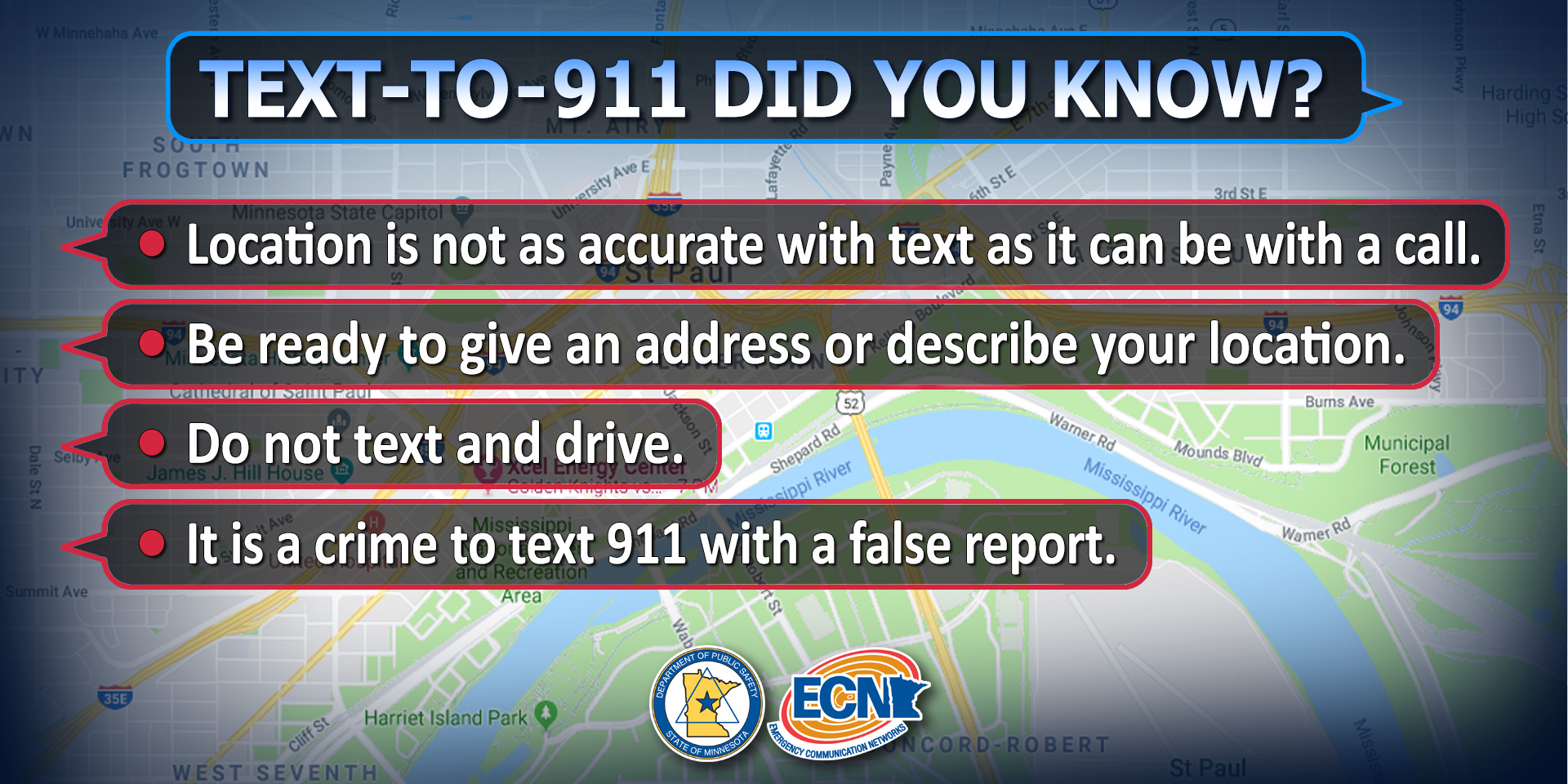 Text to 911 did you know graphic with information also provided on the web page.