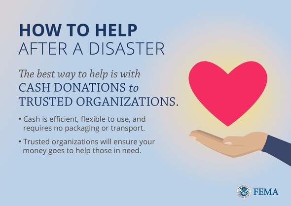 FEMA graphic on how to help after a disaster with cash donations