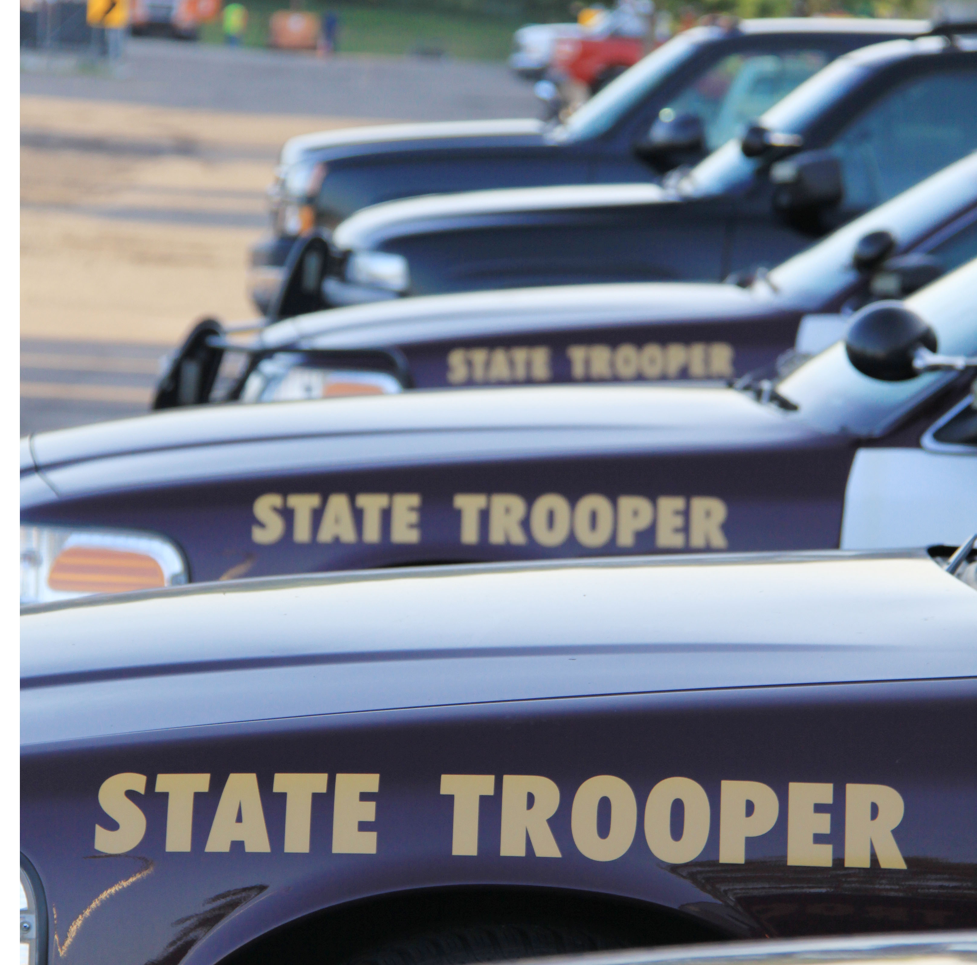 State Patrol squad cars lined up.
