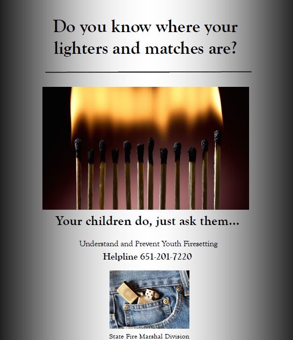 Photo of poster for parents about matches and lighters.