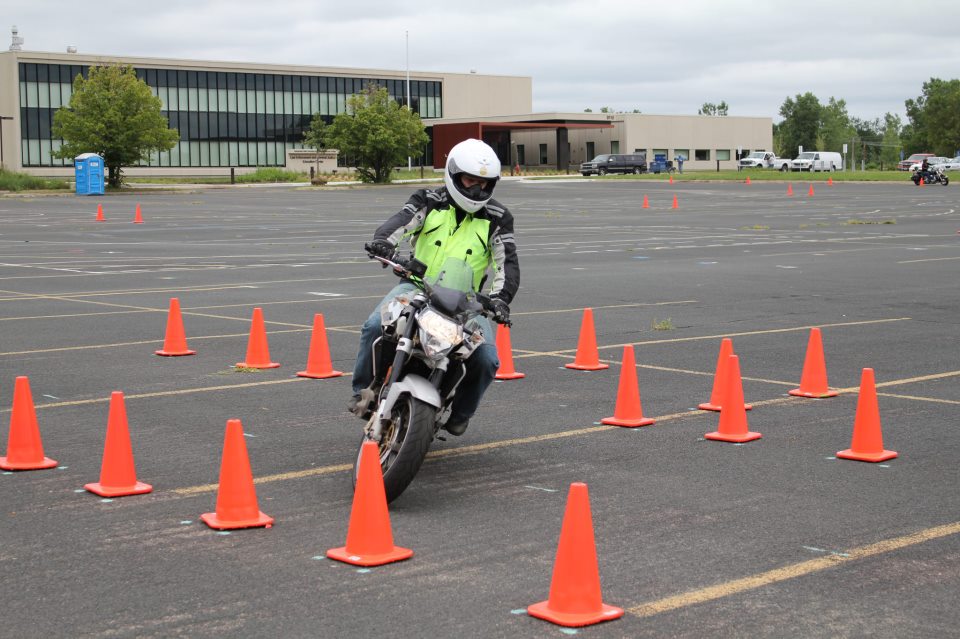 motorcyclist going through a motorcycle training course
